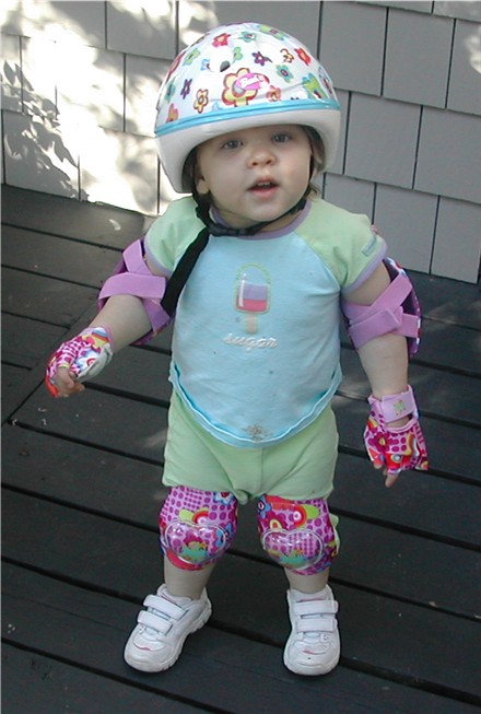 Stacia in helmet and pads, 2003